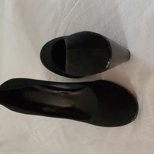 Suede wedge pump. Never worn, like new.